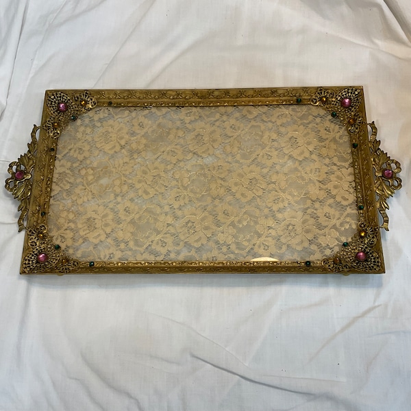 Empire Art Gold Jeweled Dresser Tray