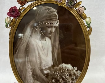 French Oval Frame with Porcelain Flowers