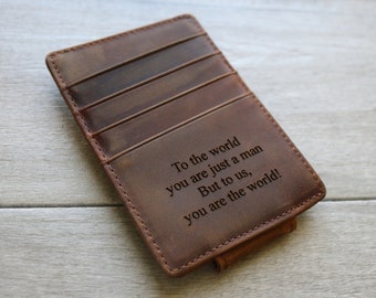 Anniversary Gift for Him, Leather Wallet, Engraved Wallet, Mens Gift Ideas, Present for Dad, Personalized Slim Wallet, Mens Wallet