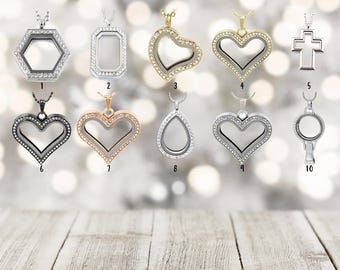 Floating Charm Locket Necklace, Glass Pendant, Memory Keepsake