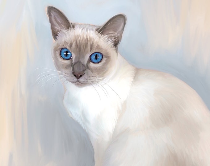 CUSTOM CAT Kitty Portrait from Photo on Canvas, Personalized Artwork, Cat, Canvas Oil Acrylic Watercolor Digital Hand Painting