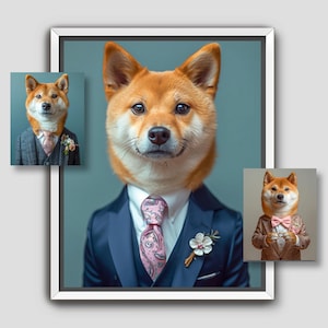 Custom Shiba Inu Portrait from Photo | Shipba Inu Dog Dressed in Wedding, Engagement Costume, Suit, Tuxedo, Digital File or Canvas A027A