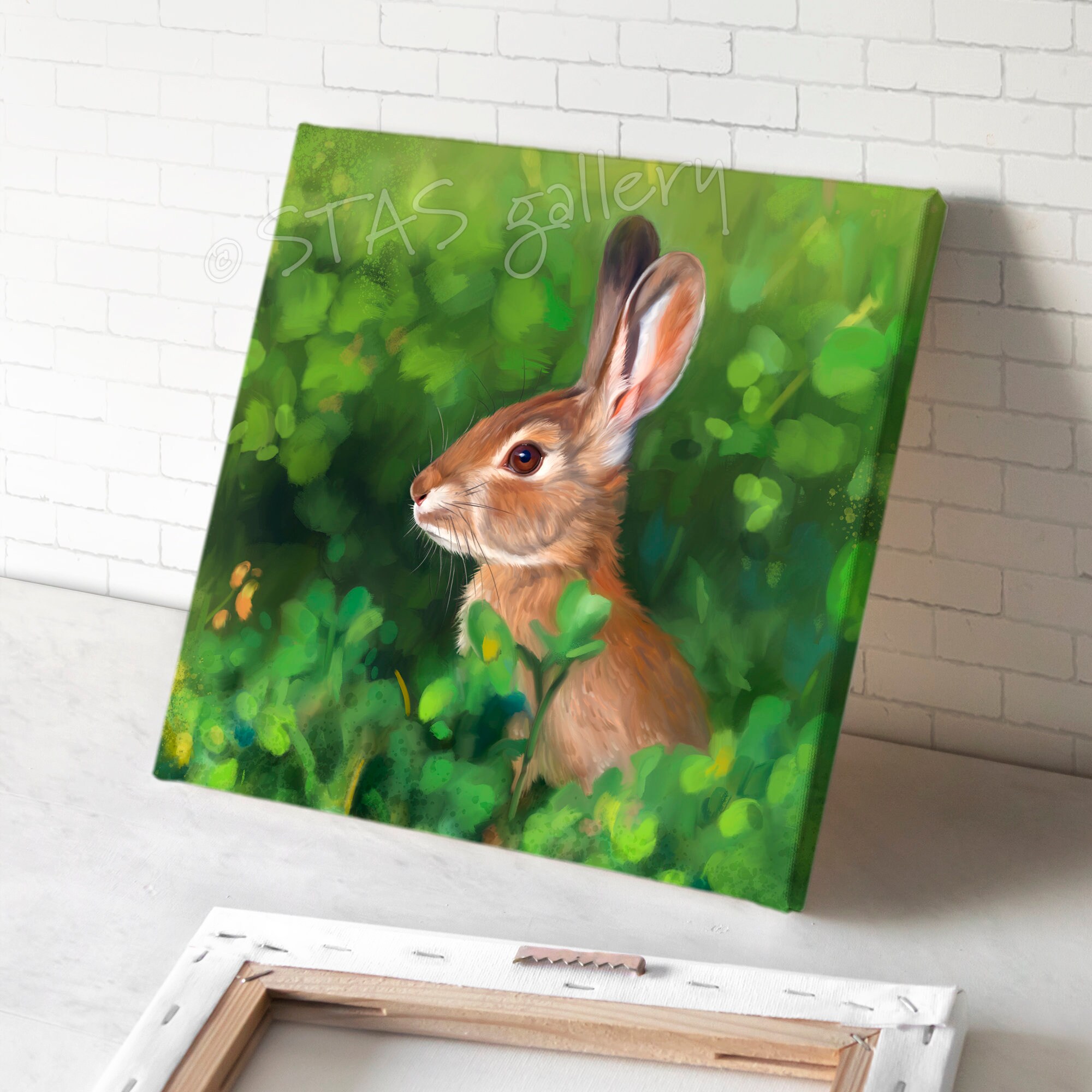 Bunny Rabbit Canvas Painting Original Art Giclee Print Hand Etsy