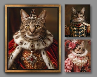 Funny Tabby Cats in Costume | Custom Royal Portrait from Photo | Regal Cat, Pet Paintings, Historical Attire, Digital File or Canvas C003B