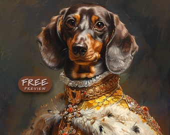 Royal Dog Portrait from Photo | Custom Regal Pet Painting in Renaissance Costume, Pet Portrait Gift, Digital File or Framed Canvas 0010D