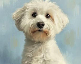 Custom Pet Portrait Digital Download from Photo, Dog Cat Art Sketch, Bichon Frise Painting, Personalized Pet Illustration