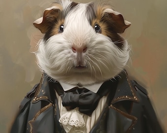 Custom Guinea Pig Portrait | Victorian Gentleman Pet Art | Canvas, Paper Print or Digital File
