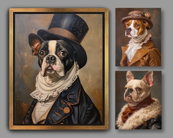 Custom English Bulldog Portrait from Photo | Victorian Era Royal Pets, Regal Dogs in Costume Painting, Digital File or Canvas Print A007B