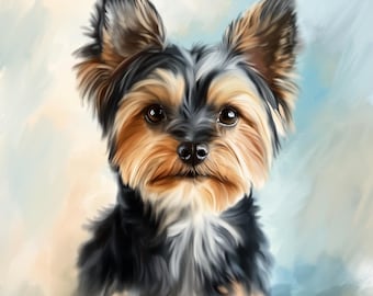 Custom Yorkshire Terrier Portrait from Photo, Yorkie in Digital Oil or Acrylic Style Art