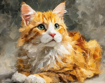Custom Cat Oil Painting Portrait from Photo, Printable Cat Wall Art, Expressive Brushstroke Pet Artwork, Modern Animal Painting Download