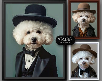 Pet Vogue: Fashion Forward Custom Dog, Cat Costume Portrait | Custom Bow Tie Photo Portraits | Pet Lovers Gift | Canvas Giclee Print 0012