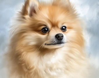 Pomeranian Portrait from Photo, Custom Pet Painting in Digital Oil or Acrylic Style Art