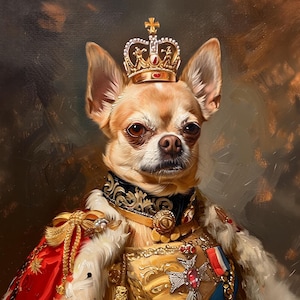 Emperor Chihuahua Dog | Custom Royal Portrait from Photo | Regal Pet, Cat Painting in Costume, Napoleon Attire, Digital File or Canvas A002B