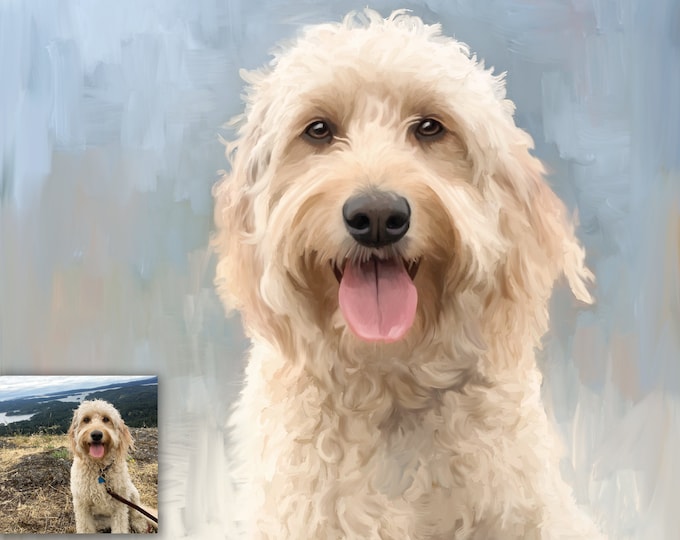 CUSTOM DOG CAT Portrait from your Photo, Digital Art or Oil Acrylic Embellished Painting on Canvas Original Pet Family Portraits