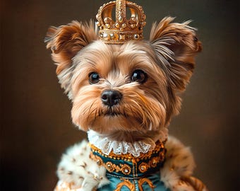 Custom Costume Portrait from Photo | Yorkie King, Royal Dog Pet in Rococo Outfit, Occupation, Funny Gift, Digital File or Canvas Print A013C