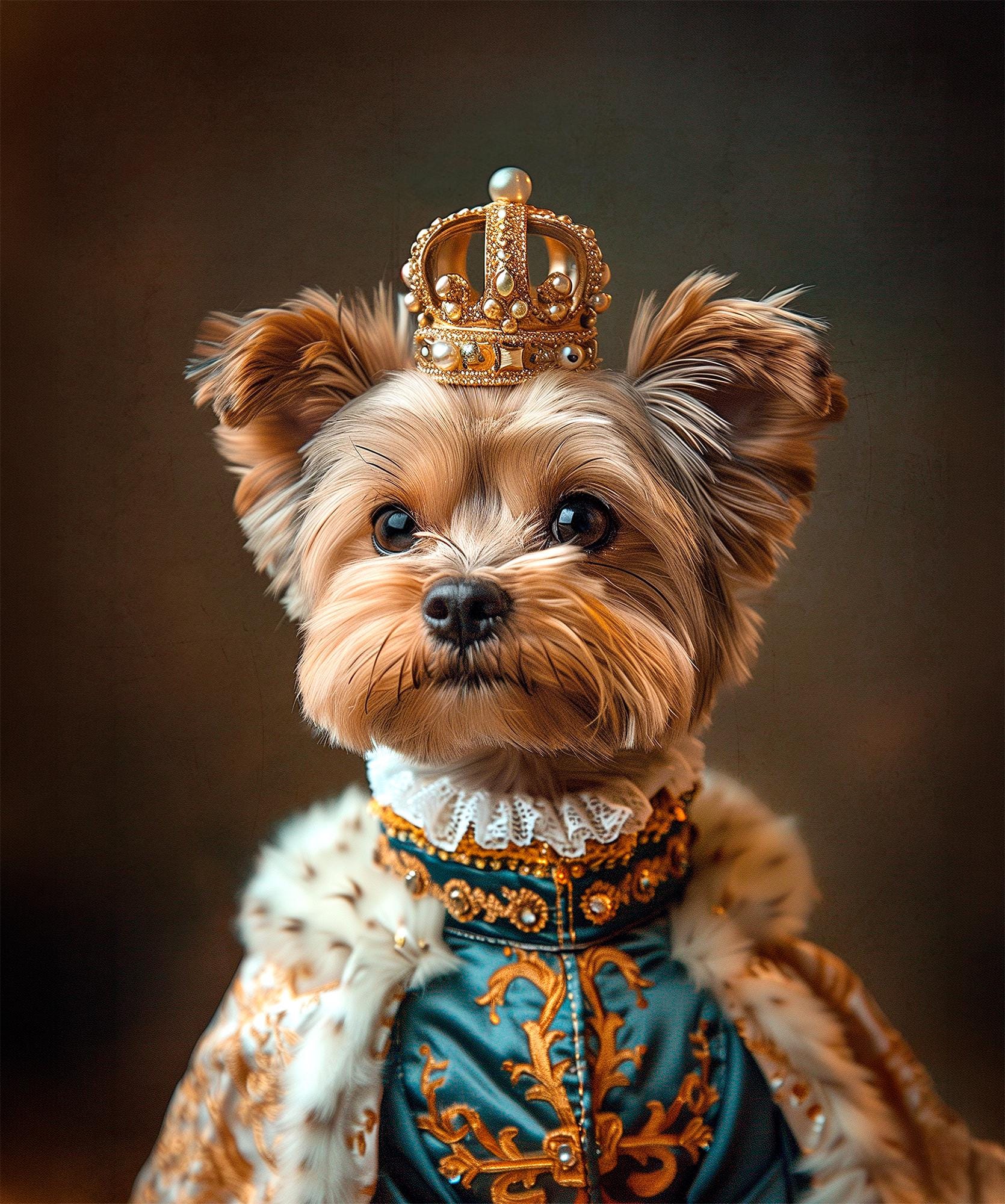 Custom Costume Portrait From Photo | Yorkie King, Royal Dog Pet in