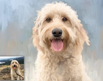 CUSTOM DOG CAT Portrait from your Photo, Digital Art or Oil Acrylic Embellished Painting on Canvas Original Pet Family Portraits