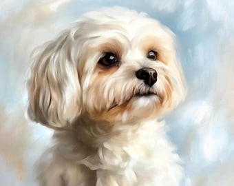 Maltese Portrait from Photo, Custom Dog Pet Cat Painting in Digital Oil or Acrylic