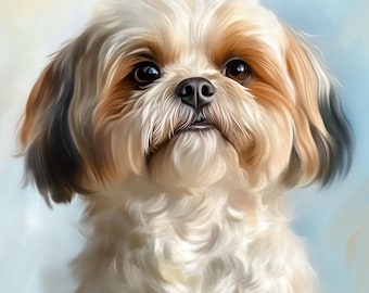 Shih Tzu Portrait from Photo, Custom Pet Painting in Digital Oil or Acrylic Style