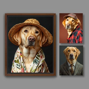 Custom Costume Portrait from Photo | Yellow Labrador Lab Dog Pet in any Outfit, Occupation, Funny Gift, Digital File or Canvas Print C002B