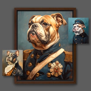 Portrait de bouledogue anglais personnalisé à partir d'une photo Animaux de compagnie royaux de l'époque victorienne, chiens royaux en costume de peinture, fichier numérique ou impression sur toile A007B image 8