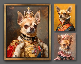 Emperor Chihuahua Dog | Custom Royal Portrait from Photo | Regal Pet, Cat Painting in Costume, Napoleon Attire, Digital File or Canvas A002B