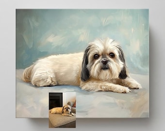 Custom Pet Portrait from Photo, Shih Tzu Dog or Person, Digital Oil Painting Style, Pet Loss Memorial Gift, Canvas or Framed Art Print