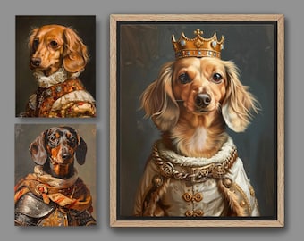 Custom Dachshund Portrait Painting from Photo | Medieval Period Royal Pets, Regal Dog in Costume, Digital File or Canvas Print A005C