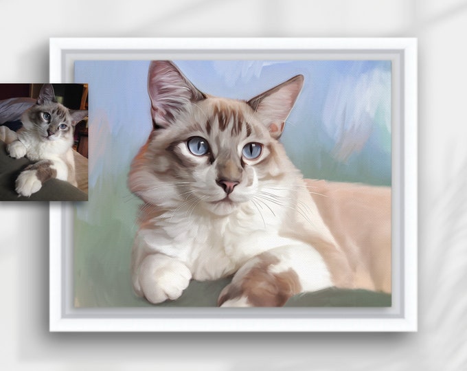 CUSTOM Pet, Cat, Dog, Family Portrait from your Photo, Digital Art Painting or Print on Canvas with Frame, Commissioned Portraits
