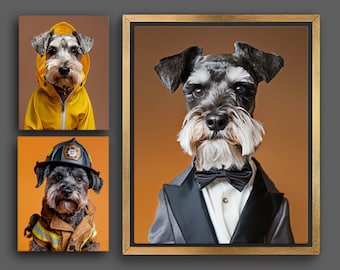 Custom Costume Portrait from Photo | Miniature Schnauzer Dog Pet in any Outfit, Occupation, Funny Gift, Digital File or Canvas Print 0022C