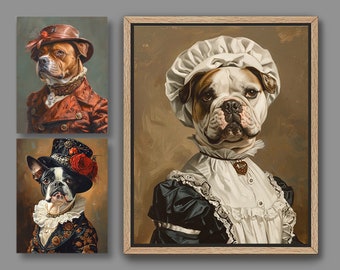 Custom English Bulldog Portrait from Photo | Victorian Era Royal Pets, Regal Dogs in Costume Painting, Digital File or Canvas Print A007C
