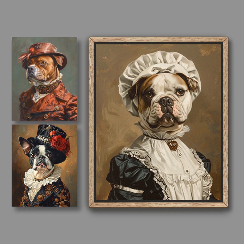 Portrait de bouledogue anglais personnalisé à partir d'une photo Animaux de compagnie royaux de l'époque victorienne, chiens royaux en costume de peinture, fichier numérique ou impression sur toile A007B image 7