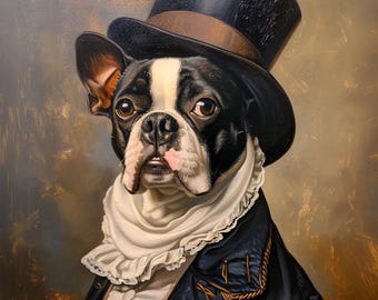 Custom English Bulldog Portrait from Photo | Victorian Era Royal Pets, Regal Dogs in Costume Painting, Digital File or Canvas Print A007B