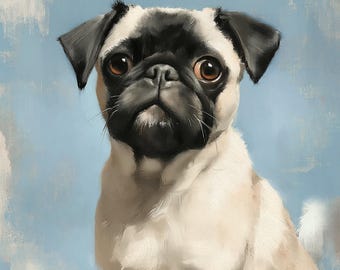 Custom Pet Portrait Digital Download from Photo, Dog Cat Art Sketch, Pug Painting, Personalized Pet Illustration