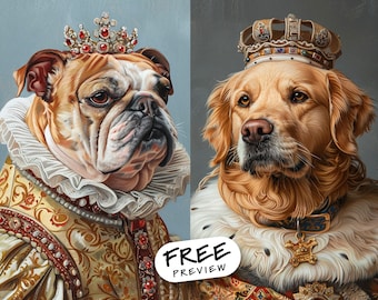 Custom Regal Portraits from Photo | Royal Dog, Cat, Pet Painting in any Costume, Renaissance Period, Digital File or Framed Canvas 0010C