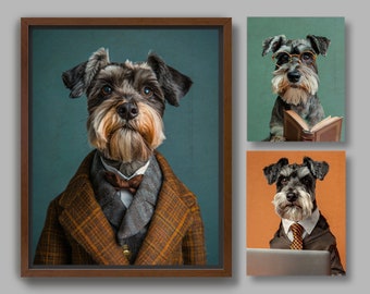 Custom Costume Portrait from Photo | Miniature Schnauzer Dog Pet in any Outfit, Occupation, Funny Gift, Digital File or Canvas Print 0022A