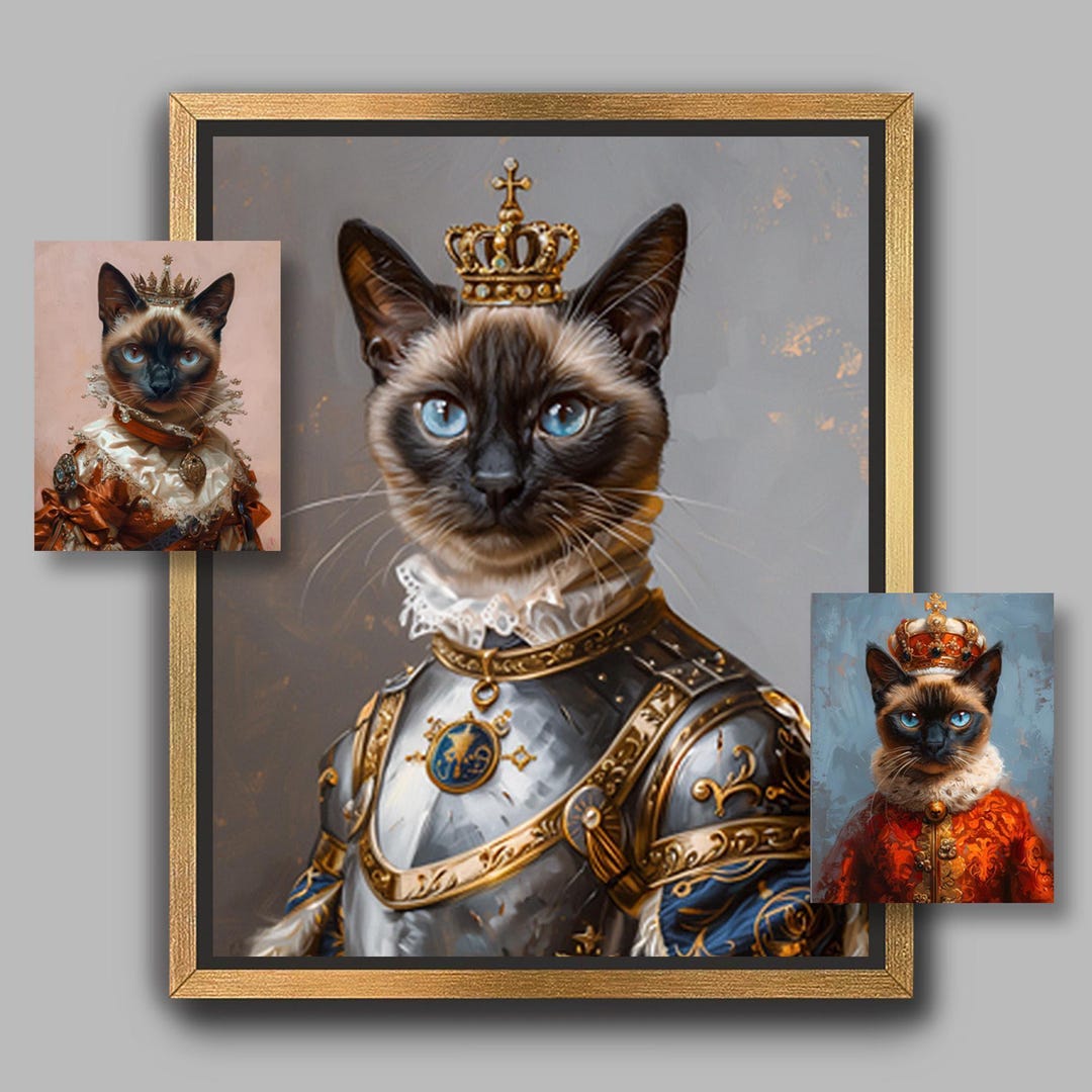 Custom Royal Portrait From Photo | King Queen Siamese Cat, Regal Pet ...