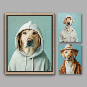 Custom Costume Portrait from Photo | Yellow Labrador Lab Dog Pet in any Outfit, Occupation, Funny Gift, Digital File or Canvas Print C002A