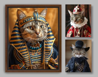 Funny Tabby Cats in Costume | Custom Royal Portrait from Photo | Regal Cat, Pet Paintings, Historical Attire, Digital File or Canvas C003A