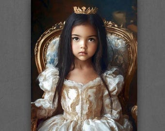 Custom Princess Portrait, Fantasy Style, Kids Room Art (Personalized)