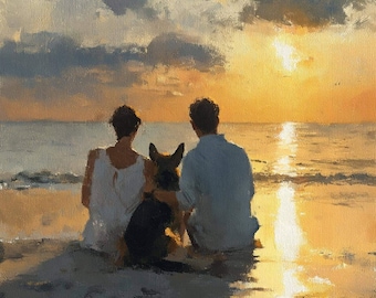 Custom Couples Portrait from Photo, Digital Oil Painting, Romantic, People with Pets, Personalized Canvas or Framed Print