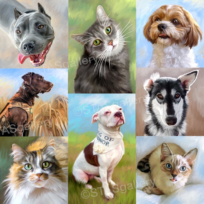 CUSTOM DOG CAT Portrait from your Photo Digital Art or Oil image 3