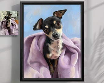 CUSTOM Drawing from your Picture, Digital Art Printed on Canvas with Frame, Pet Memorial Portraits