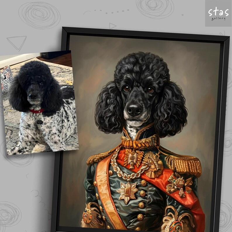 Custom Poodle Portrait | Regal Military Dog Painting, Royal Pet Costume ...