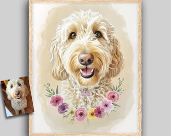 Custom Labradoodle Portrait, Doodle Watercolor Painting from Photo, Digital Art Splatter, Commissioned Artwork, Paper Print or Frame & Mat