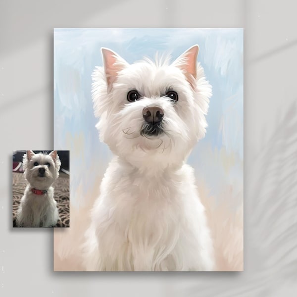 CUSTOM PET Person Portrait from Photo, Father's Day Gift, Customized Dog Cat Art, Digital File or Acrylic Oil Embellished Canvas Painting