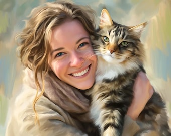 Custom Family Portrait from Photo, Digital Oil Painting, Couple or Child with Pet, Personalized Canvas or Framed Print