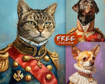 Custom Regal Portraits from Photo | Royal Dog, Cat, Pet Painting in any Costume, Renaissance Period, Digital File or Framed Canvas 0010A