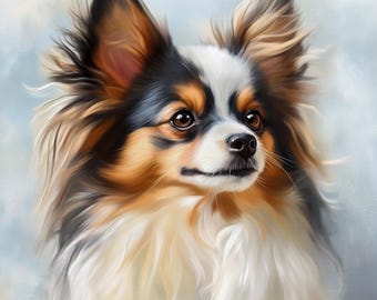Papillon Portrait from Photo, Custom Dog Pet Cat Painting in Digital Oil or Acrylic