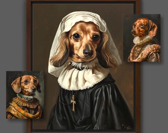 Custom Dachshund Portrait Painting from Photo | Medieval Period Royal Pets, Regal Dog in Costume, Digital File or Canvas Print A005A